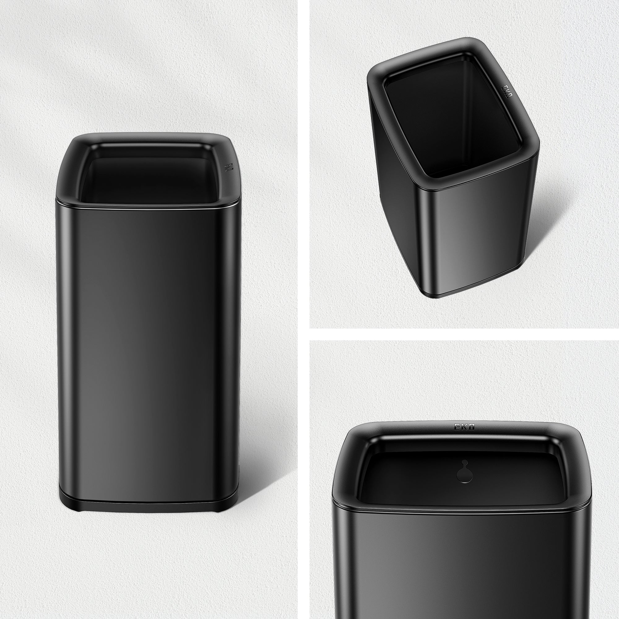 EKO Laguna 2.6 Gallon/10L Open Top Trash Can with Removable Inner Basket, Matte Black – Easy Access