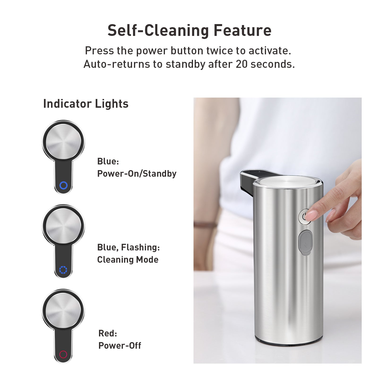 EKO Deluxe Aroma Smart Liquid Soap Dispenser - Stainless Steel – Self-Cleaning Feature