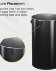 EKO Urban Round Open Top Can Commercial Grade 90L / 23.7 Gal Black Stainless Steel Trash Can – Secure Placement - Integrated bag fixer slot keeps trash bags firmly in place, preventing slips and spills