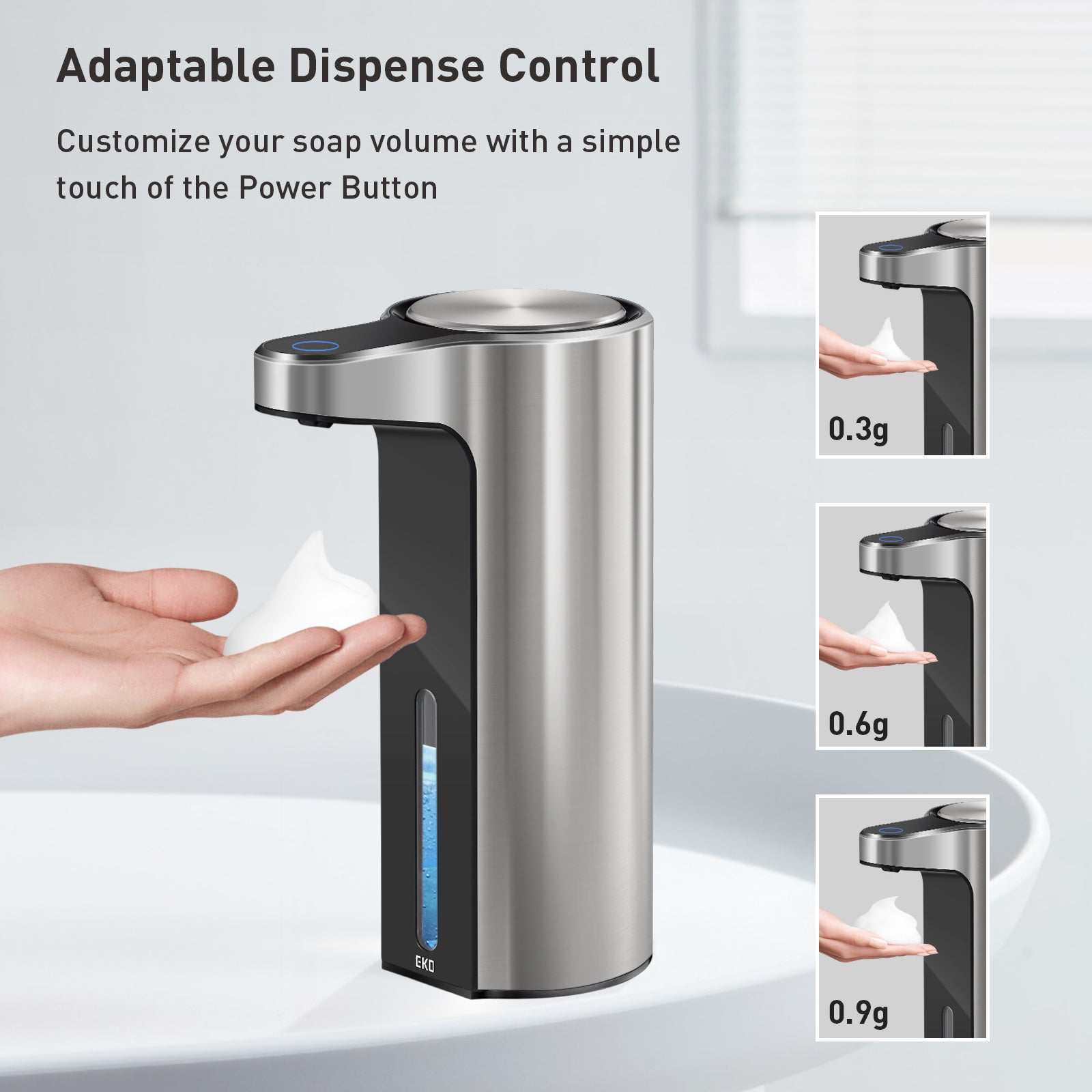 EKO Aroma Smart Foaming Soap Dispenser - Stainless Steel – Adaptable Dispense Control