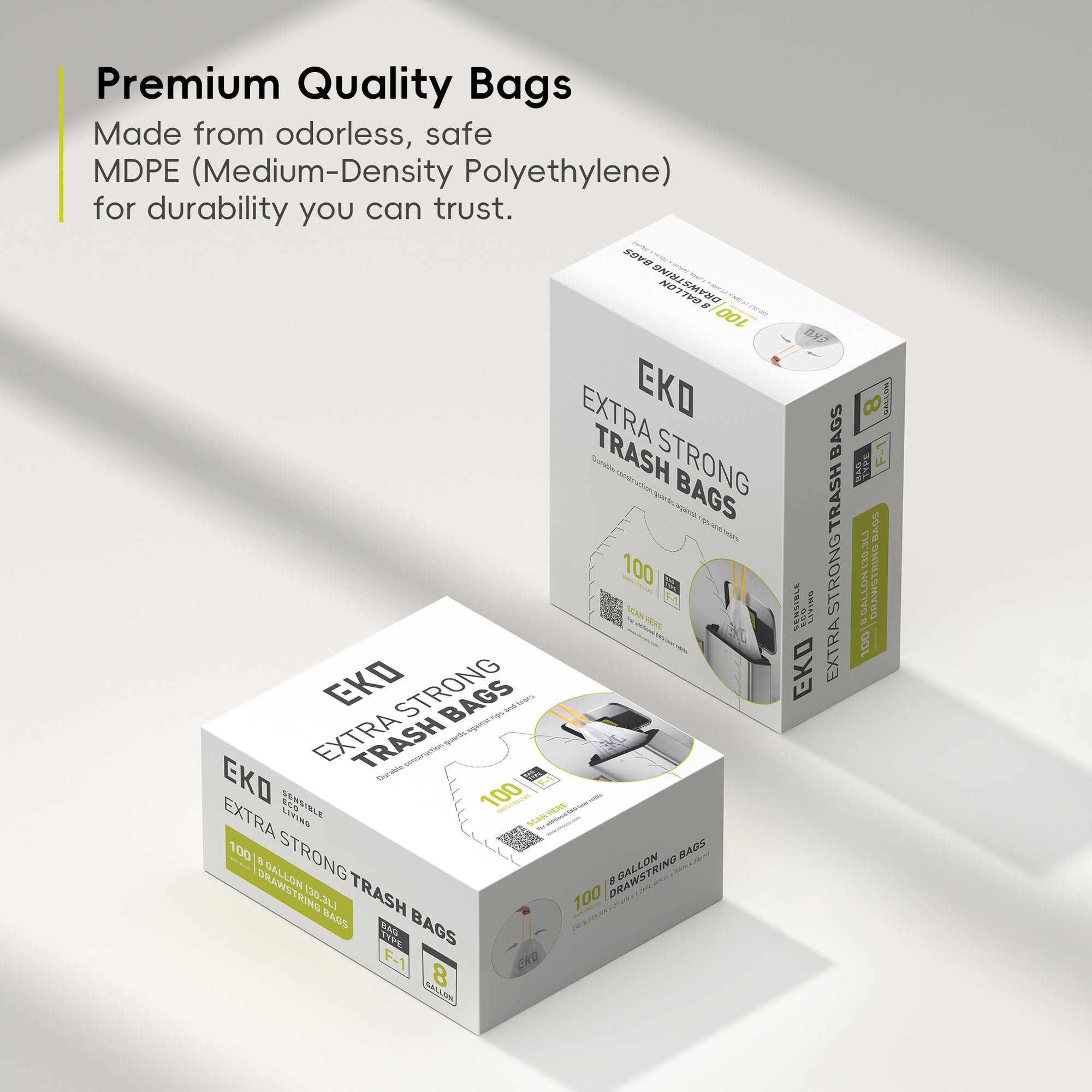 EKO Code B - 2.6 Gallon Easy-Dispense Roll Trash Bag - 80 Count (7-10L) – Premium Quality Bags