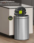 EKO Mirage Semi-Round Motion Sensor Trash Can, 47 Liter / 12.4 Gallon – Odor-Locking Excellence