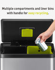 EKO EcoCasa II Step Recycling Can - Dual Compartment 20L+20L – Multiple compartments and liner bins with handle for easy recycling