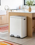 Edison 8+8 Gal Kitchen Trash Can with Dual Removable Liners-Matter White