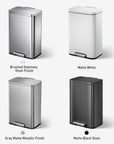 EKO Madison Step Can with Liner – 50L / 13.2 Gal – Matte Black – Brushed Stainless Steel Finish - Matte White - Grey Matte Metallic Finish