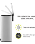 EKO Madison Step Can with Liner – 50Liter / 13.2 Gallon – Stainless Steel – Soft close lid for smooth, silent operation