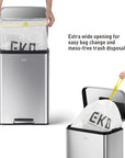 EKO Madison Step Can with Liner – 50Liter / 13.2 Gallon – Stainless Steel – Extra wide opening for easy bag change and mess-free trash disposals