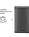 EKO Madison Step Can with Liner – 50L / 13.2 Gal – Matte Black – Fits standard 13 Gallon kitchen size trash bags