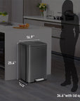 EKO Madison Step Can with Liner – 50L / 13.2 Gal – Matte Black – Dimensions