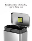 EKO Madison Step Can with Liner – 50Liter / 13.2 Gallon – Stainless Steel – Raised inner liner with handles, easy to change bags
