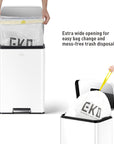 EKO Madison Step Can with Liner – 50L / 13.2 Gal - Matte White – Extra wide opening for easy bag change and mess-free trash disposals
