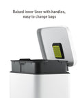 EKO Madison Step Can with Liner – 50L / 13.2 Gal - Matte White – Raised inner liner with handles, easy to change bags