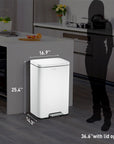 EKO Madison Step Can with Liner – 50L / 13.2 Gal - Matte White – Dimensions