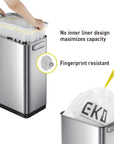 EKO Deluxe Mirage-T Stainless Steel Motion Sensor Can - 50 Liter / 13.2 Gallon – No inner liner design
maximizes capacity - Fingerprint resistant