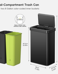 Econova 8+8 Gallon Dual Compartments Motion Sensor Trash Can - Matte Black