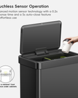 Econova 8+8 Gallon Dual Compartments Motion Sensor Trash Can - Matte Black