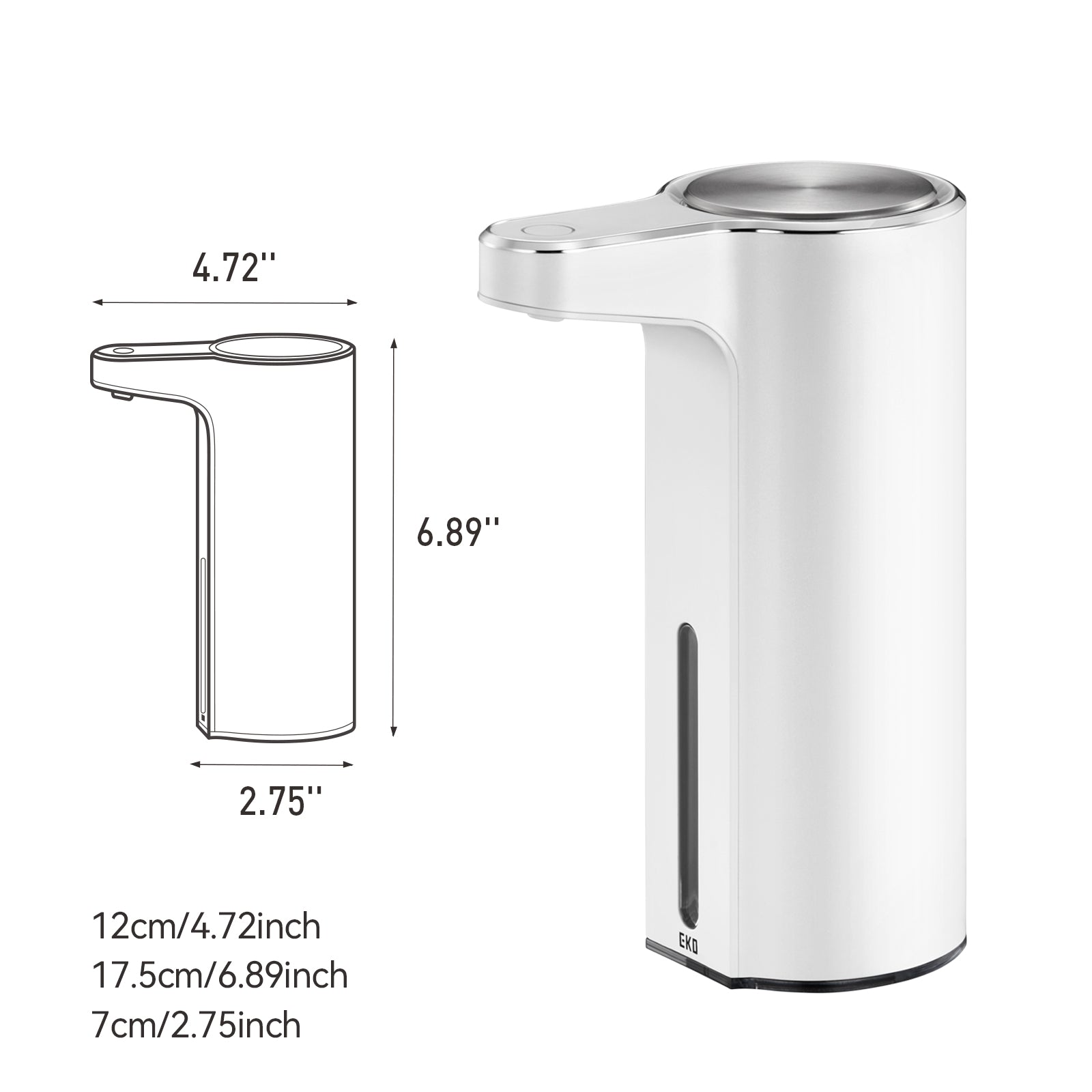 EKO Aroma Smart Liquid Soap Dispenser - White – Dimensions