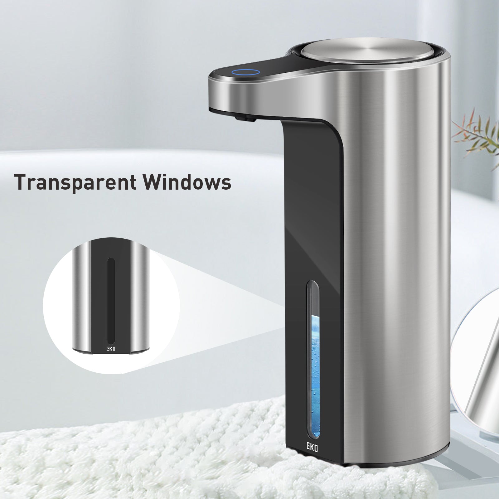 EKO Aroma Smart Foaming Soap Dispenser - Stainless Steel – Transparent Windows