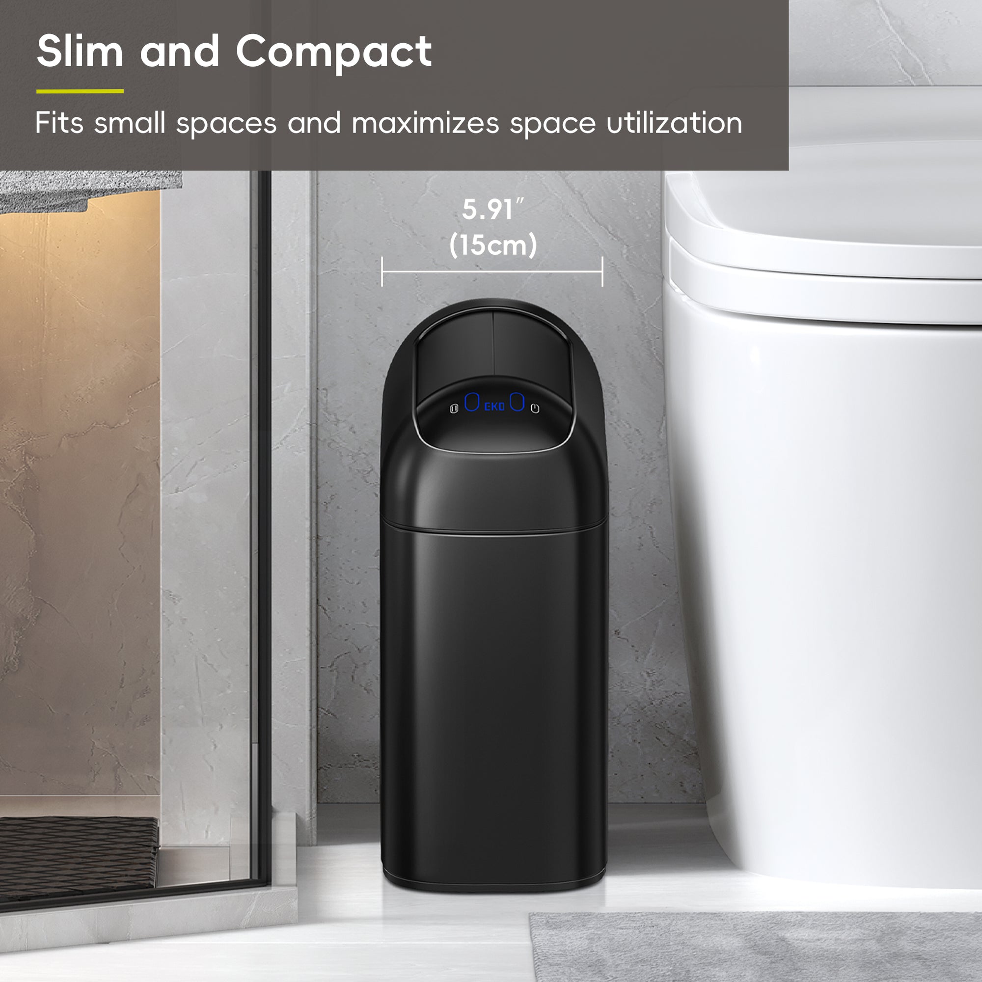 EKO Astro  10L / 2.6 Gallon Slim Sensor Trash Can with Soft-Close Butterfly Lid-Matte Black – Slim and Compact