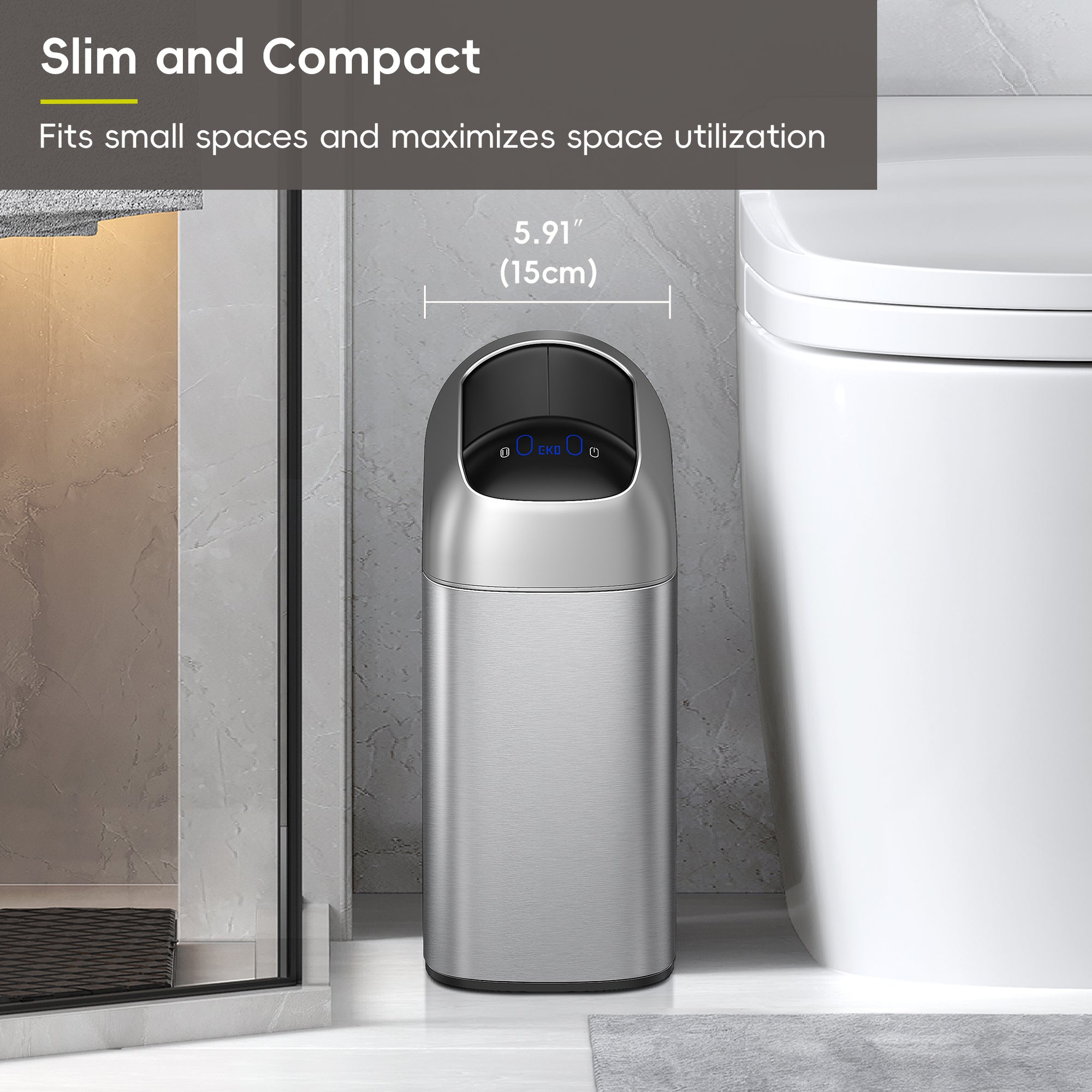 EKO Astro 10L / 2.6 Gallon Slim Sensor Trash Can with Butterfly Lid-Matte Stainless Steel – Slim and Compact