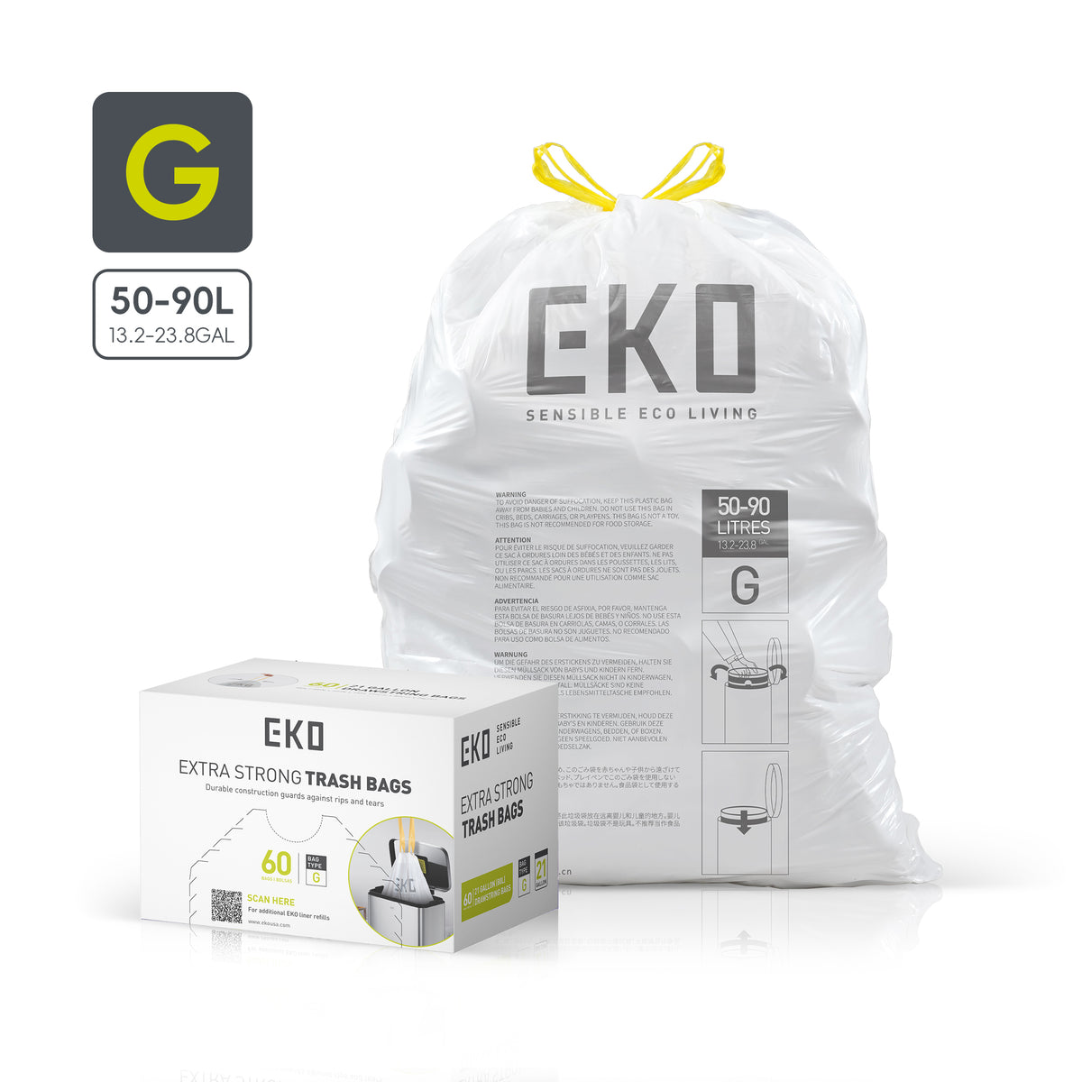 Code G - 21 Gal Easy-Dispense Roll Trash Bag - 60 Count – Home by EKO