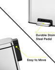 EKO Maxwell Step On Foot Pedal Trash Can, 13.2 Gallon/50L Stainless Steel Finish – Durable Stainless Steel Pedal