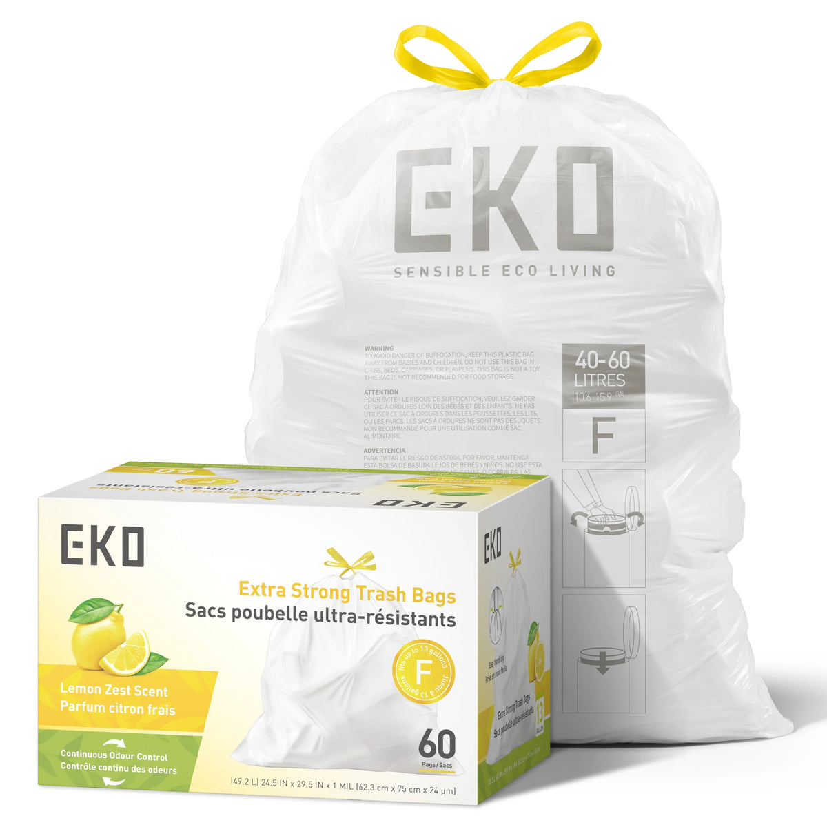Code F Easy-Dispense Roll Trash Bags, 40-60 L / 10.6-15.9 Gal