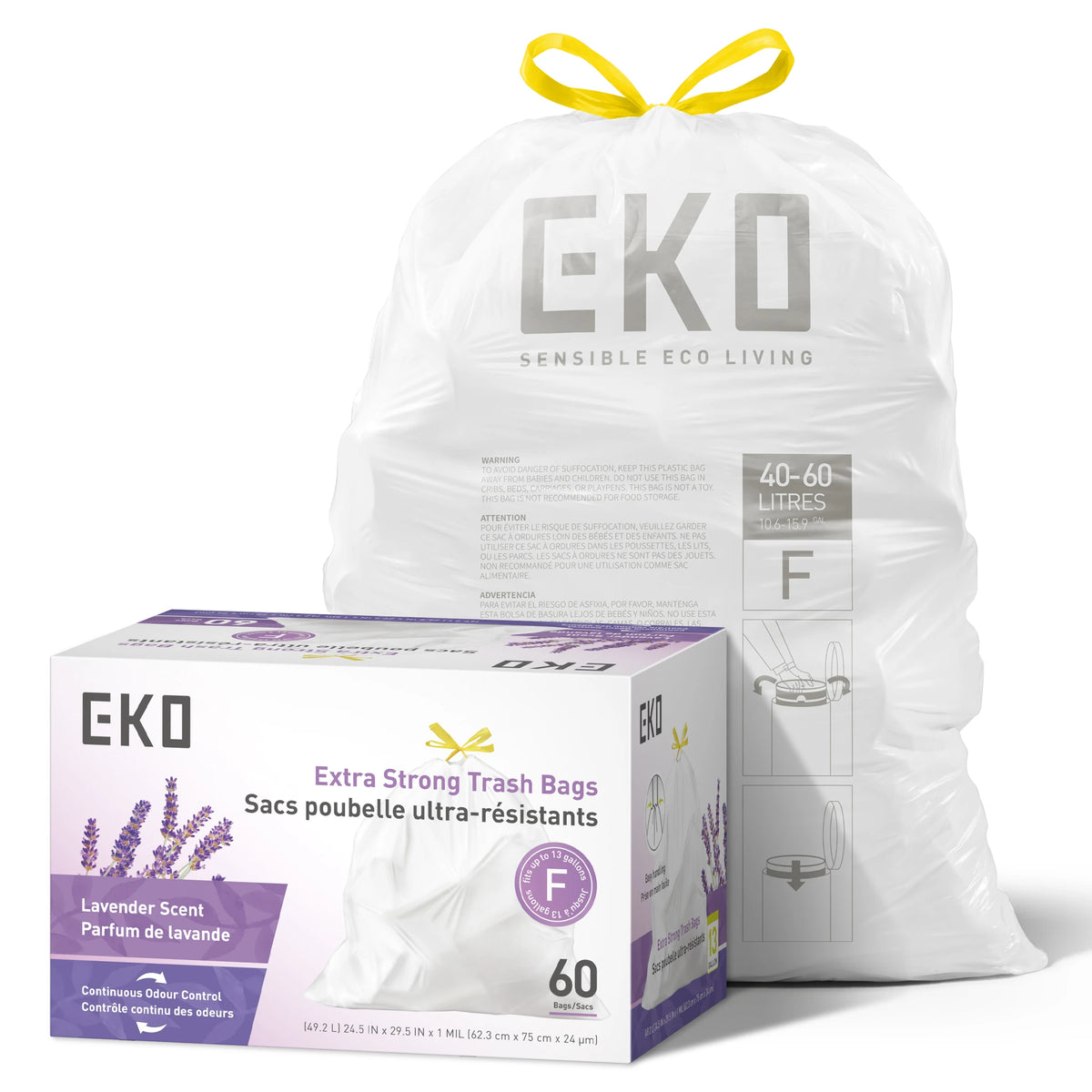 Code F Easy-Dispense Roll Trash Bags, 40-60 L / 10.6-15.9 Gal