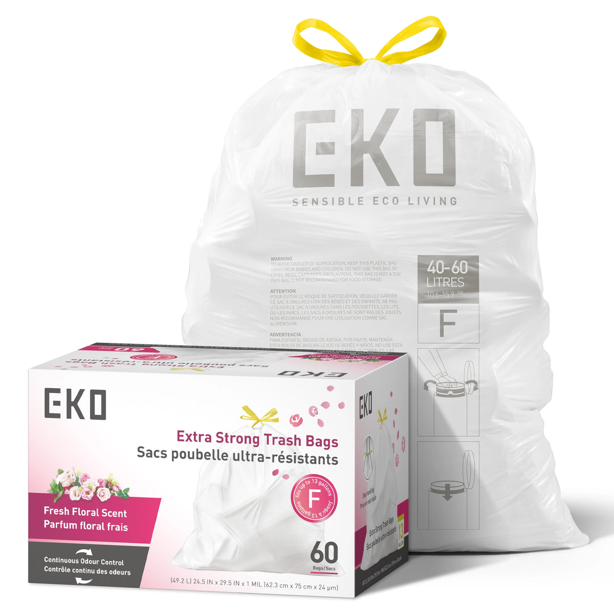 Code F Easy-Dispense Roll Trash Bags, 40-60 L / 10.6-15.9 Gal