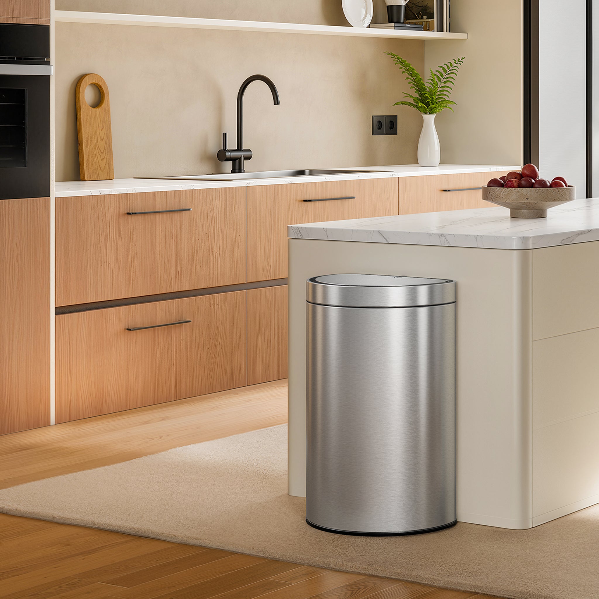 Mirage Semi-Round 47 Liter / 12.4 Gallon Motion Sensor Trash Can - Matte Stainless Steel