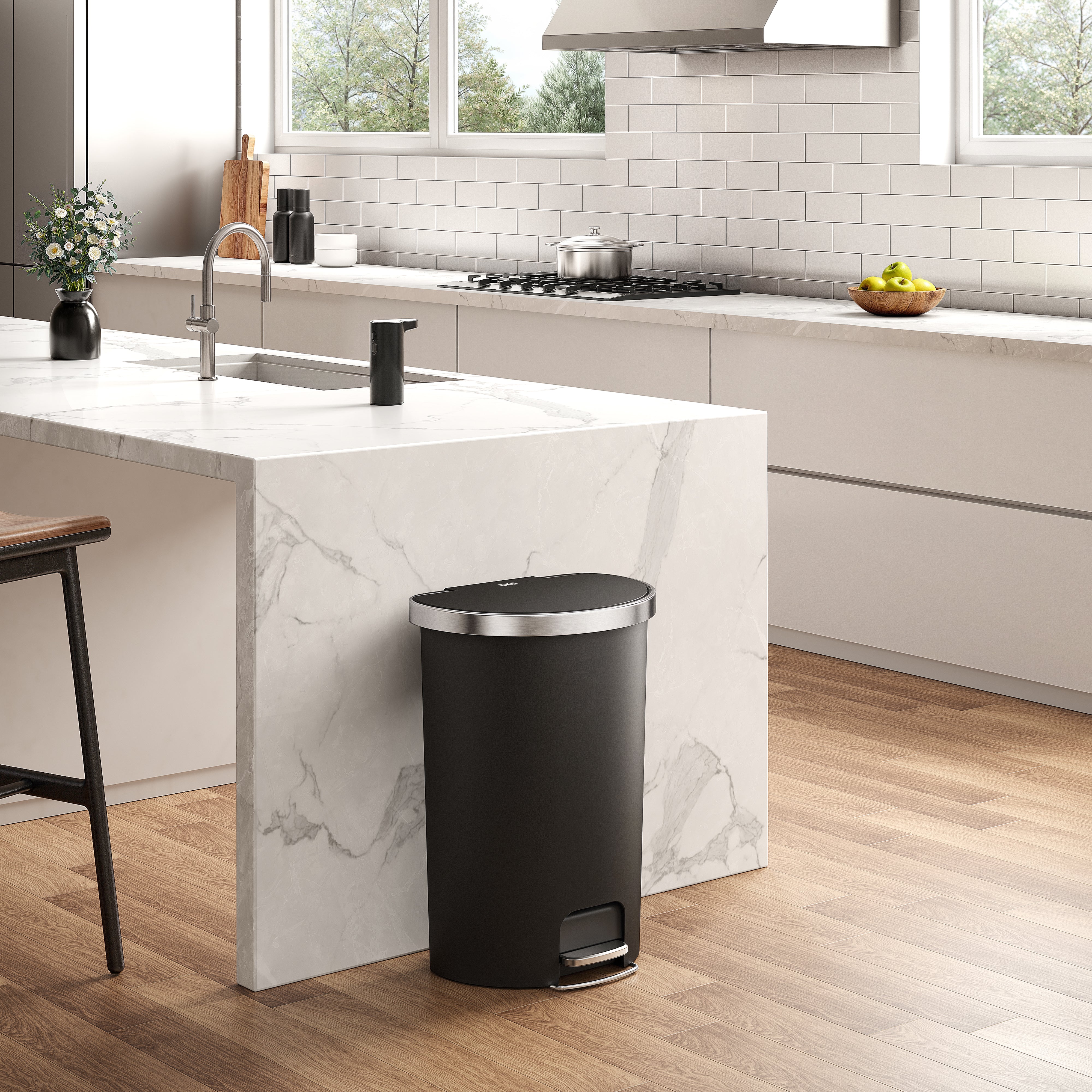 HANA Semi-Round 55L/ 14.5 Gallon Plastic Resin Step Kitchen Trash