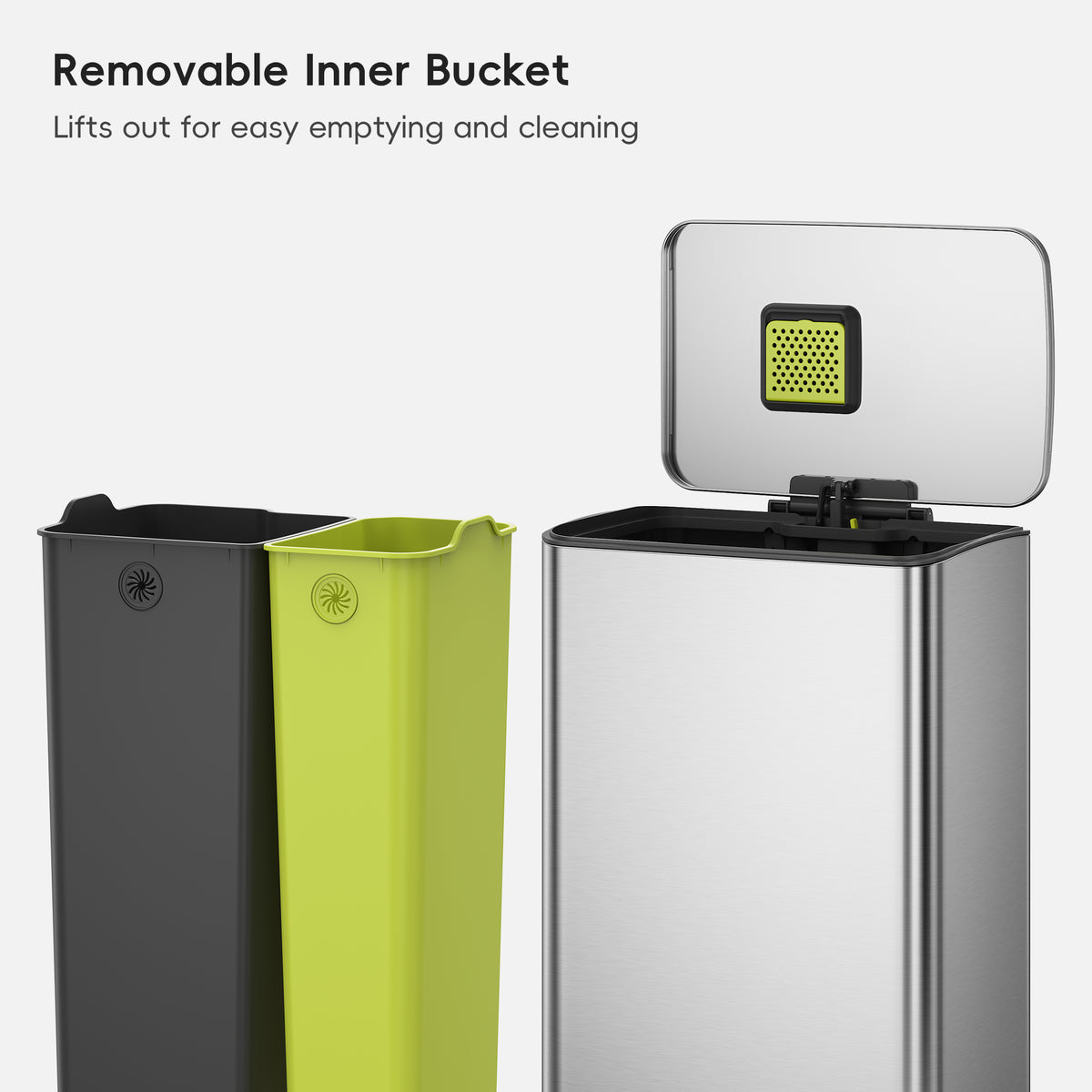 Neo-Cube 28+18L / 7.4+4.8 Gal Dual Compartment Stainless Steel Step Trash Can