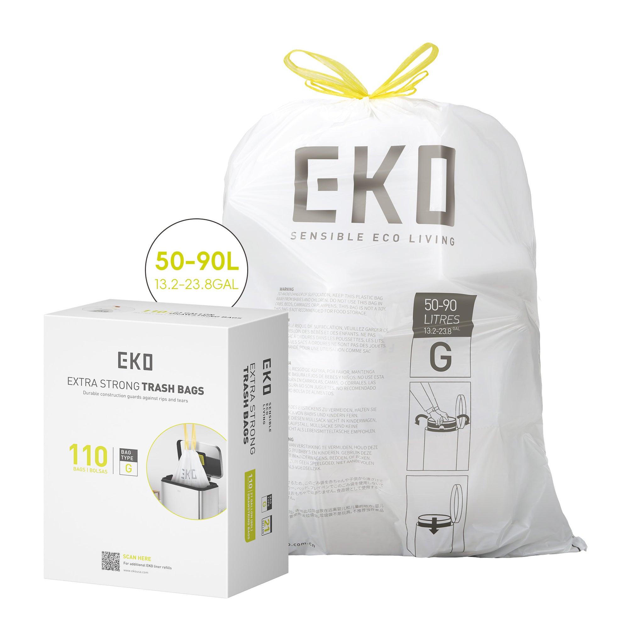 Code G - 21 Gallon  Easy-Dispense Roll Trash Bag - 110 Count (80L)
