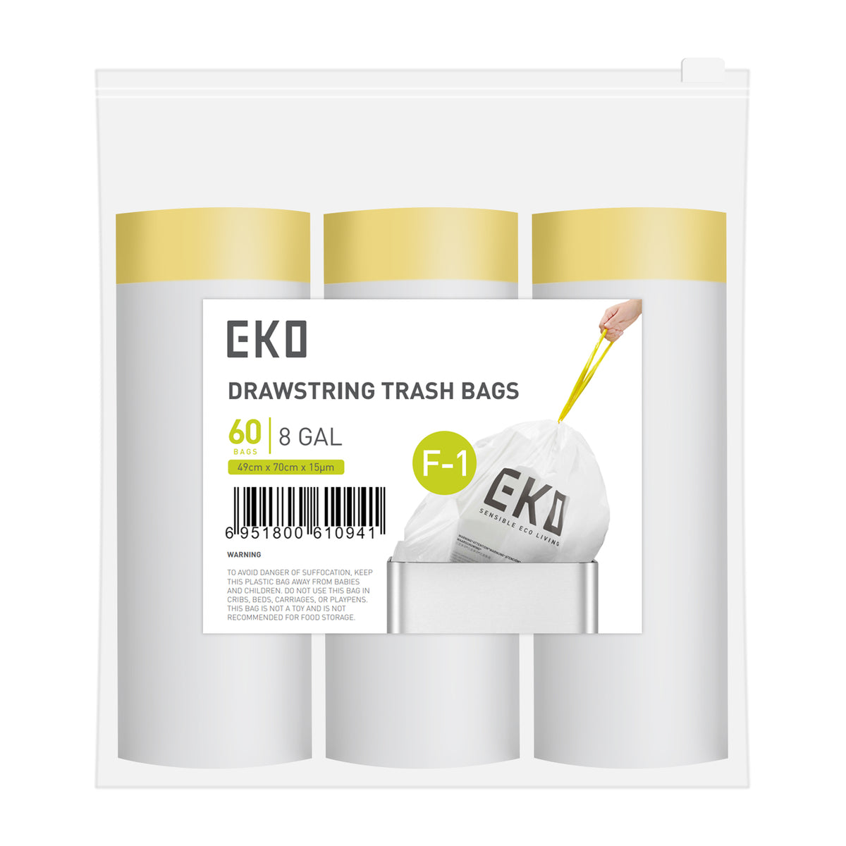 EKO Code F-1 - 8 Gallon Trash Bag - 60 Count