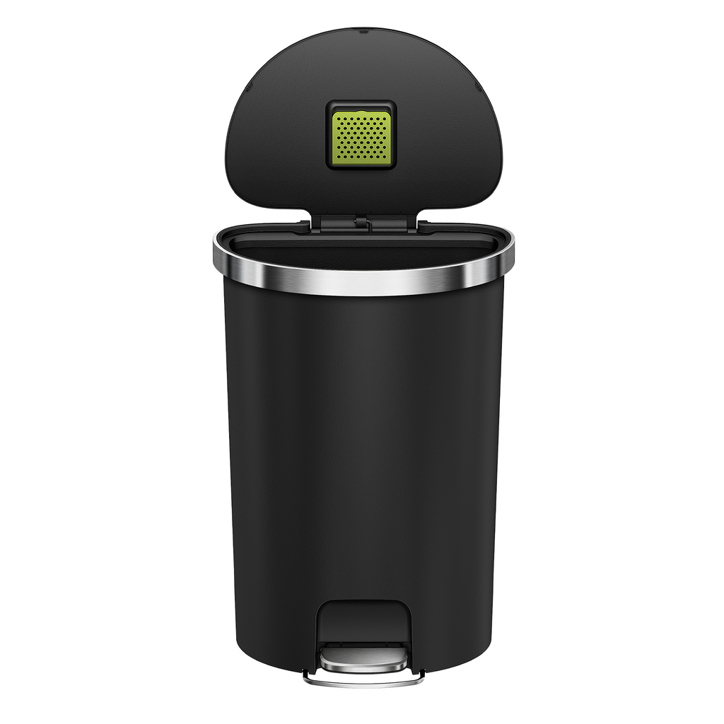 EKO HANA Semi-Round 55L/ 14.5 Gallon Plastic Resin Step Kitchen Trash Can-Black