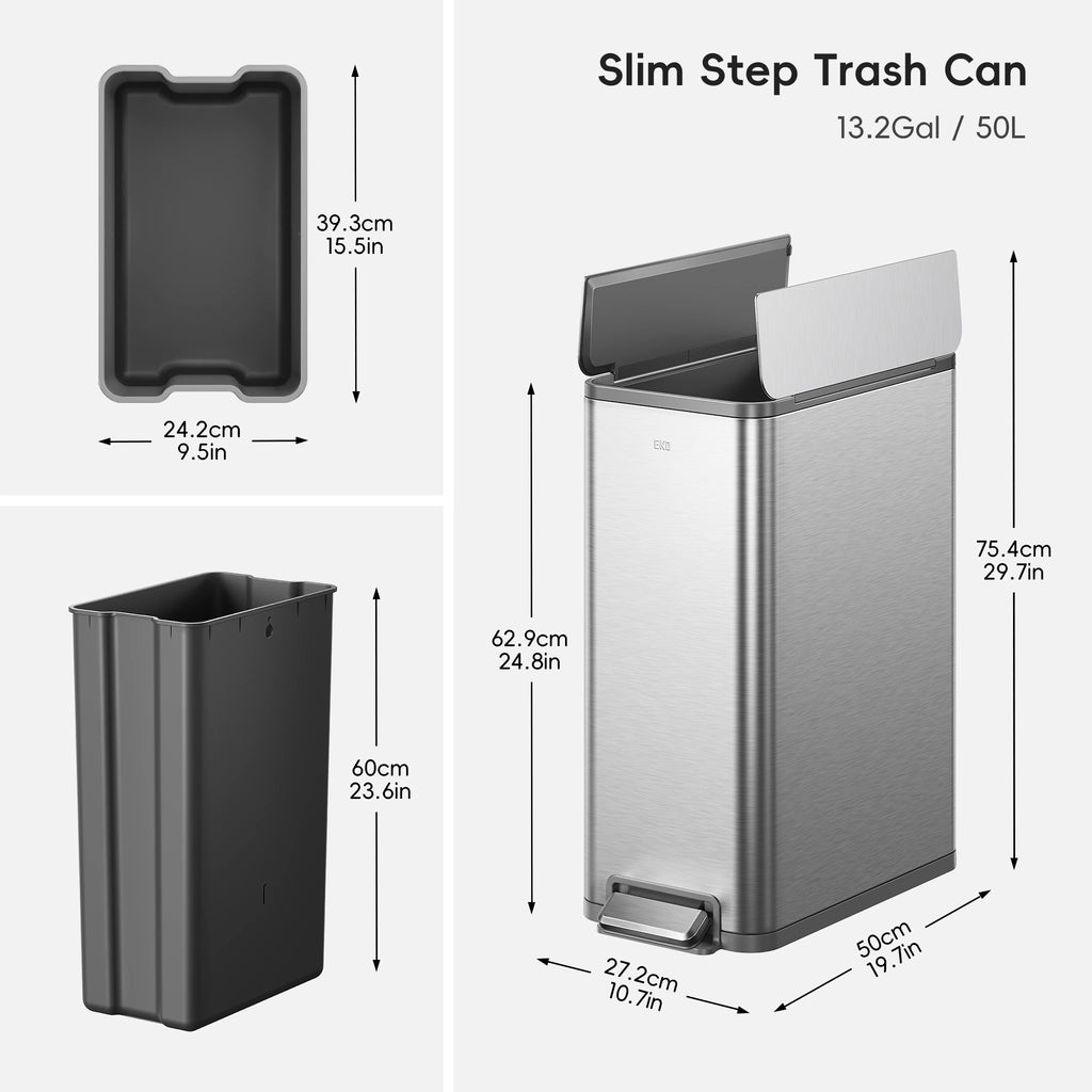 X-Wing 50L / 13.2 Gallon Slim Step Trash Can with Dual Wing Lid