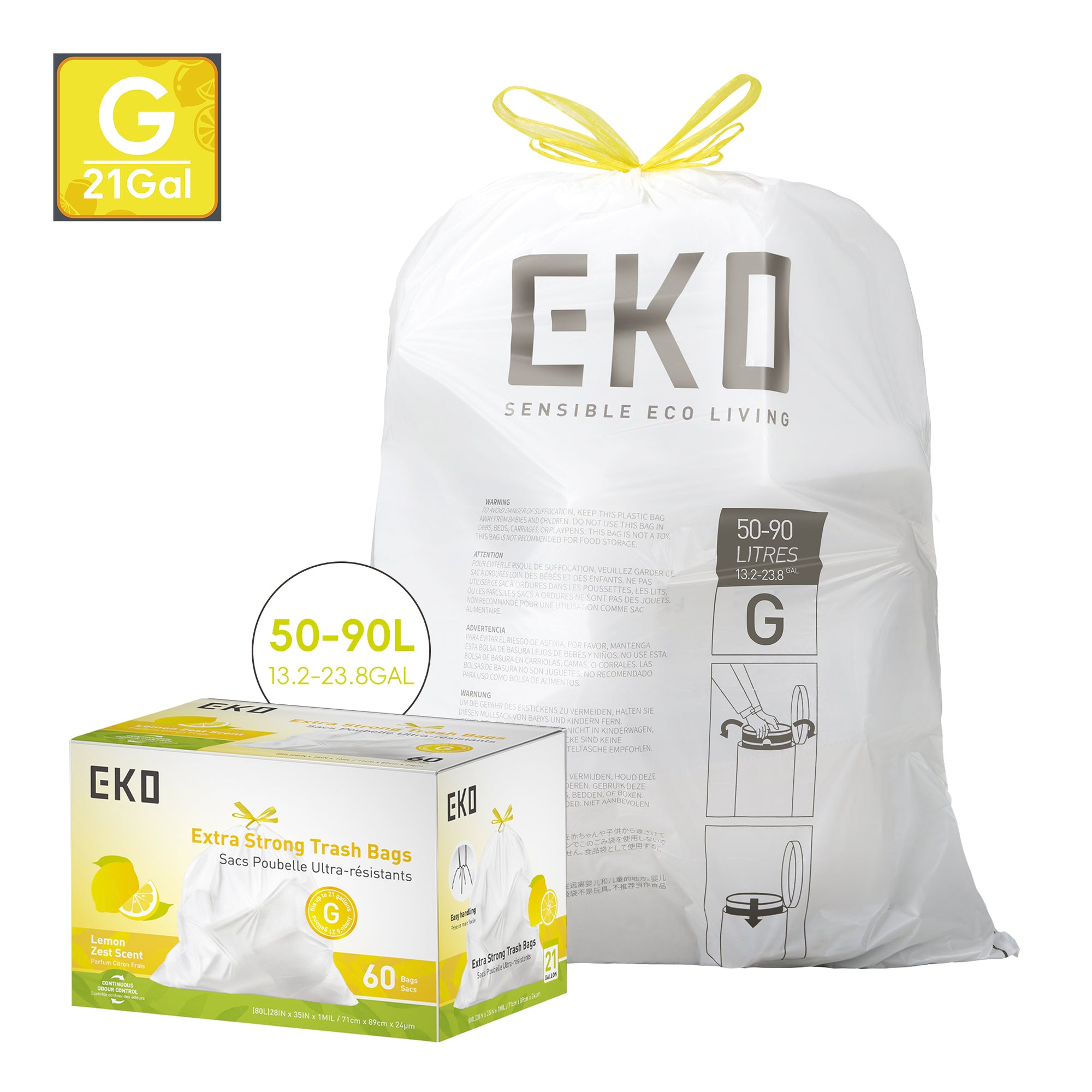 Code G - 21 Gallon Easy-Dispense Roll Trash Bag - 240 Count
