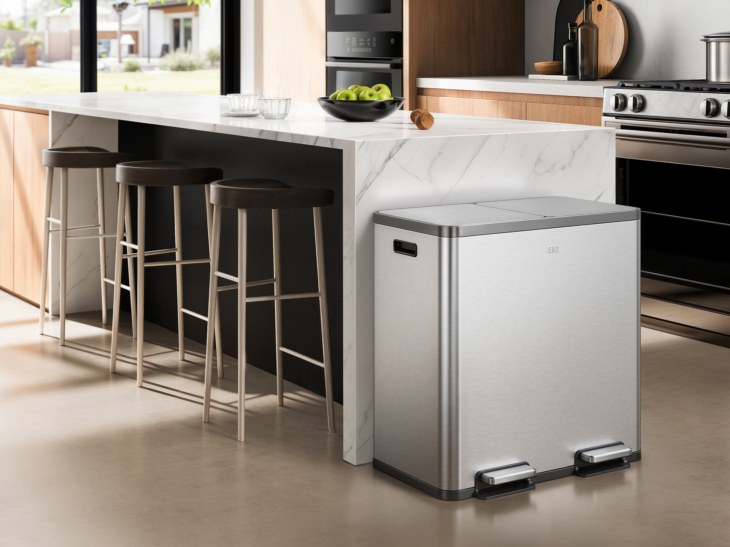 eko　0226 EcoCasa Plus 2 x 10.6 Gal Dual Recycling Trash Can for Kitchen