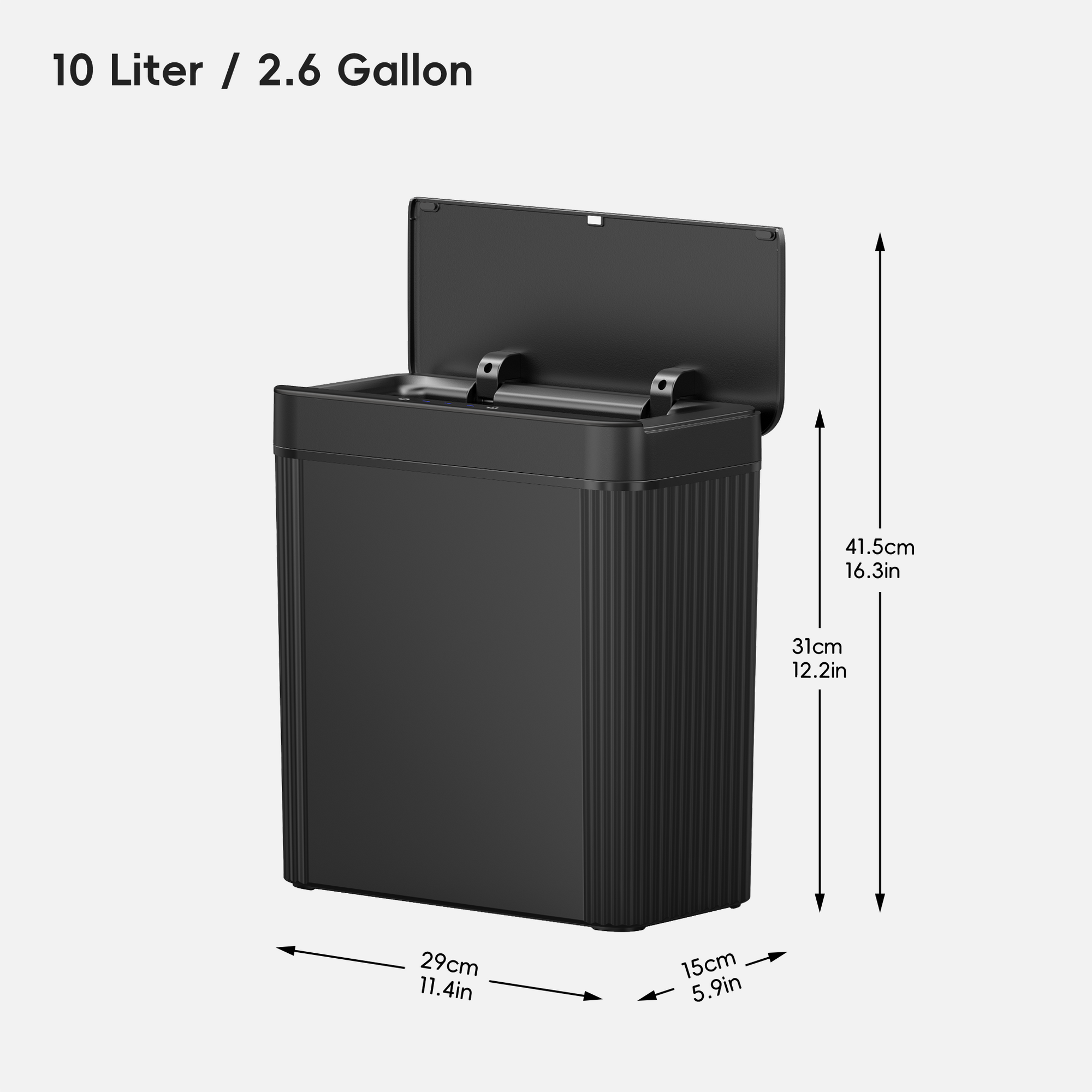 Brio 10L / 2.6 Gallon in Black Compact Design Motion Sensor Trash Can