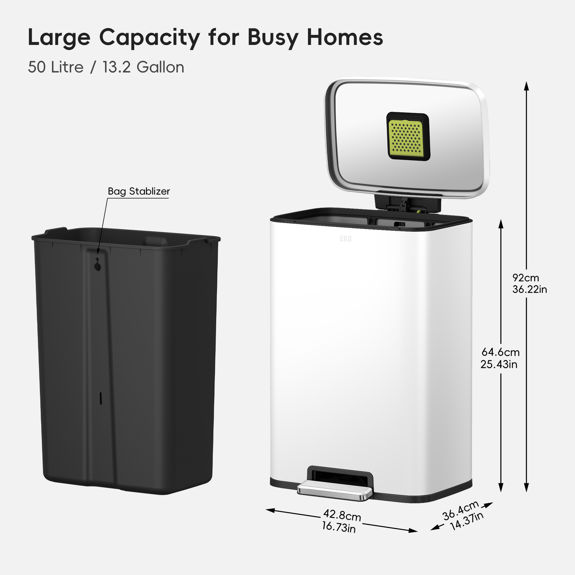 Madison Step Can with Liner – 50L / 13.2 Gal – Matte White