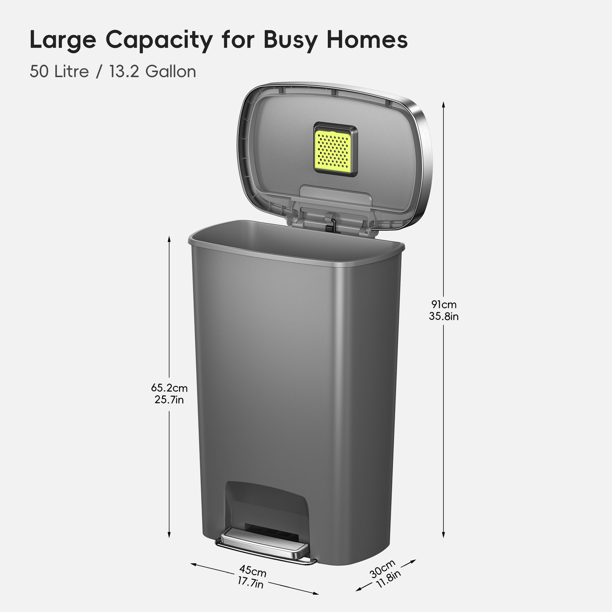 Hana Select 13.2 Gallon / 50L Plastic Resin Step Kitchen Trash Can-Grey
