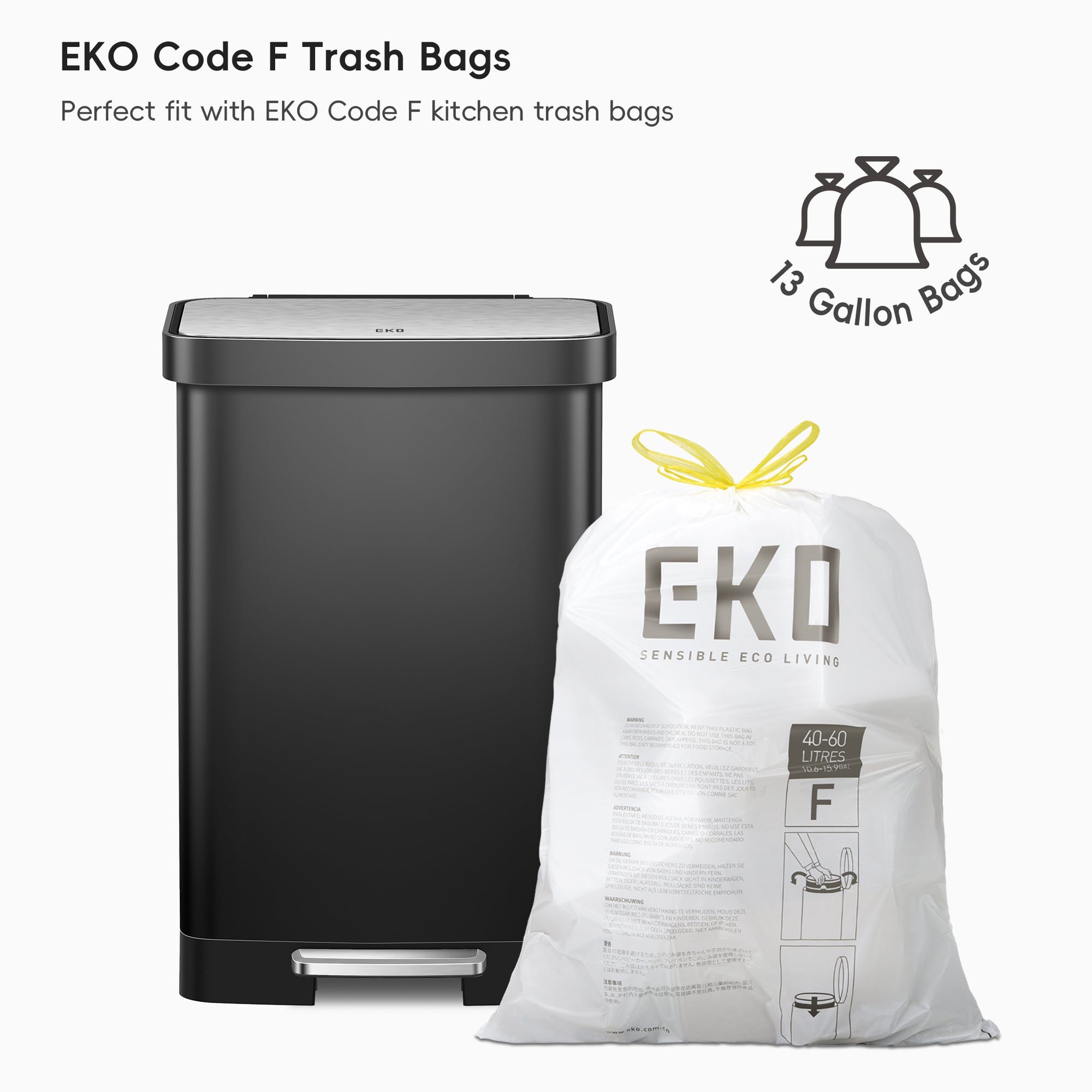 Hudson  50 Liter / 13 Gallon Step Can with Bag Compartment - Matte Black