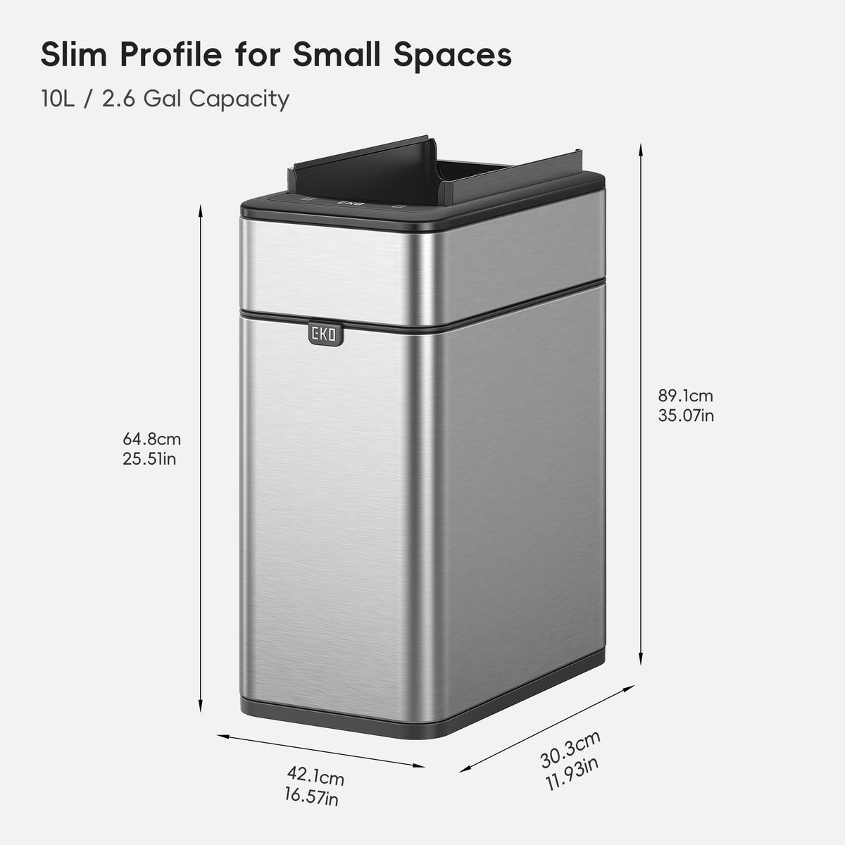 Phantom Pro 10 L / 2.6 Gal Dual Wing Lid Sensor Bin Matte Stainless Steel