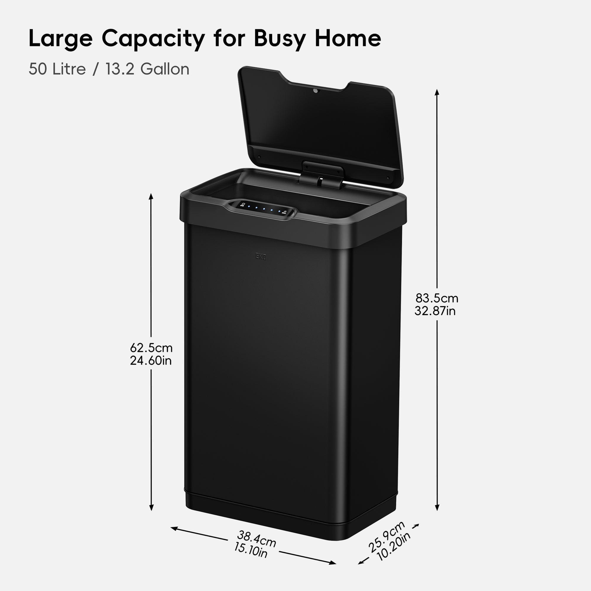 Mirage-T  50 Liter / 13 Gallon  Stainless Steel Motion Sensor Can - Matte Black