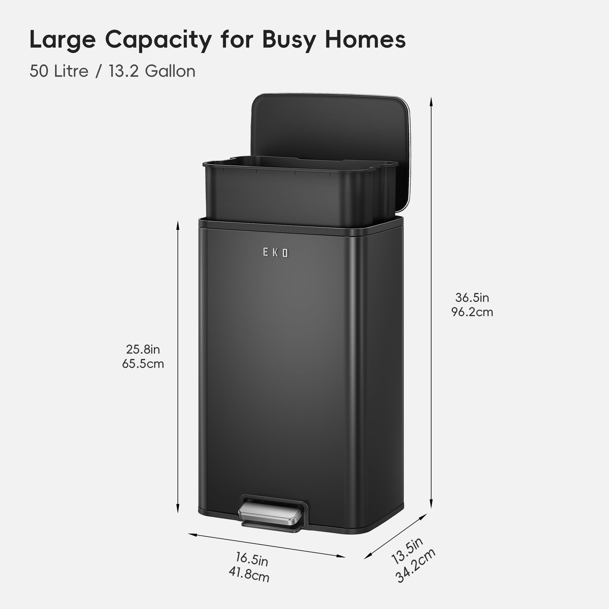 Marina  50 Liter / 13 Gallon Matte Black Step Trash Can