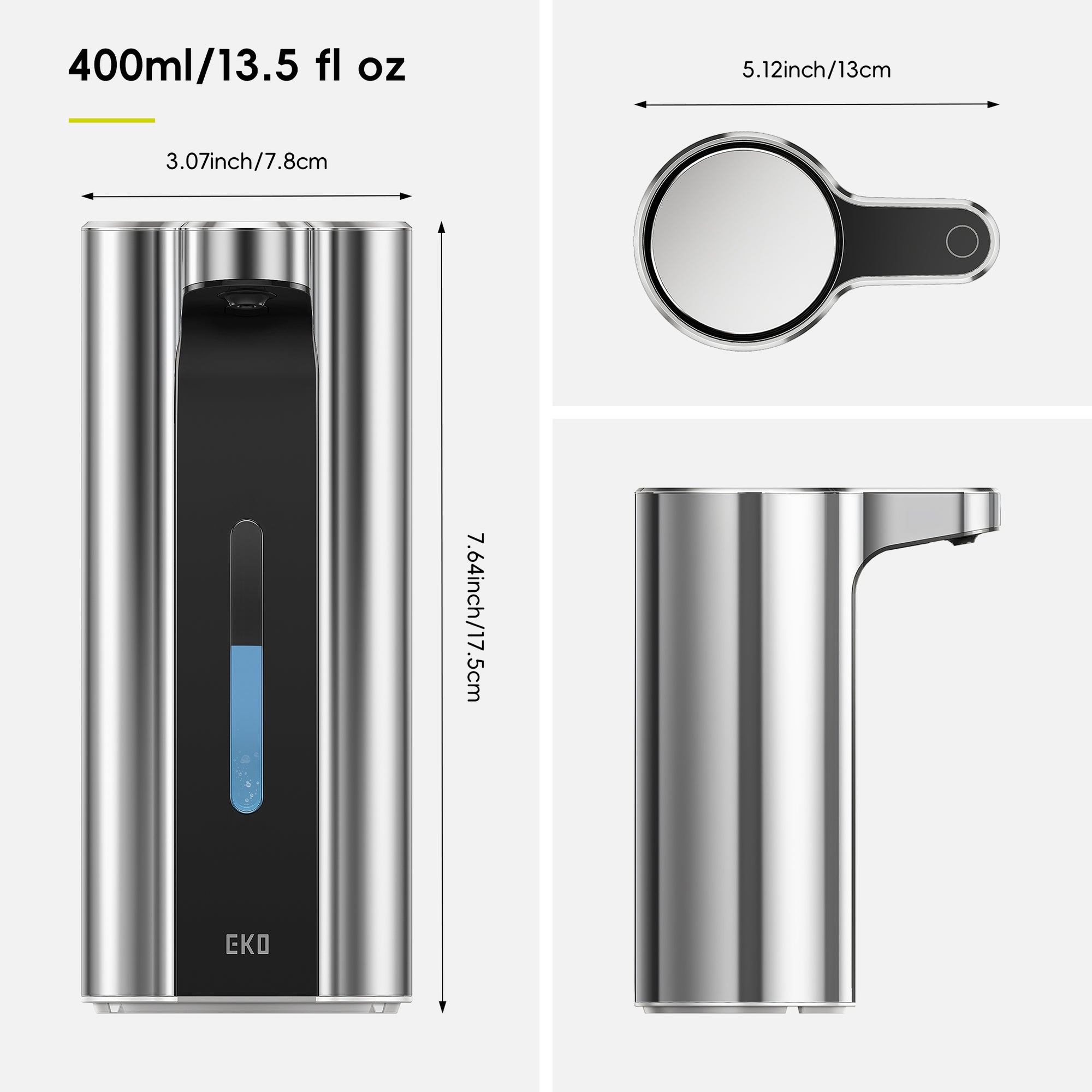 Aroma Pro 13.5 fl oz Touchless Automatic Liquid Soap Dispenser-Chrome Metallic