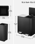 EcoCasa Plus 2 x 10.6 Gal Dual Recycling Trash Can for Kitchen-Matte Black