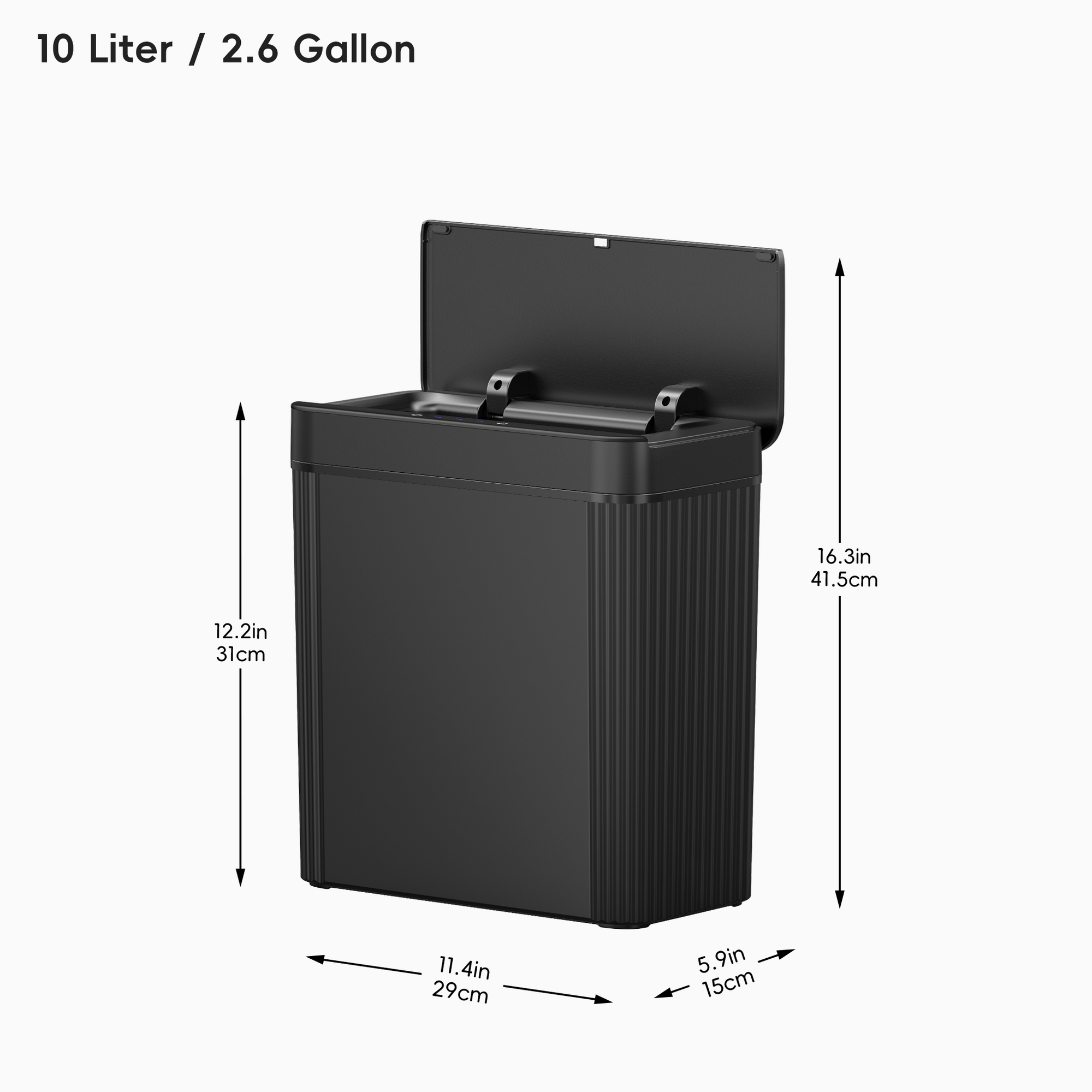 Brio 10L / 2.6 Gallon in Black Compact Design Motion Sensor Trash Can