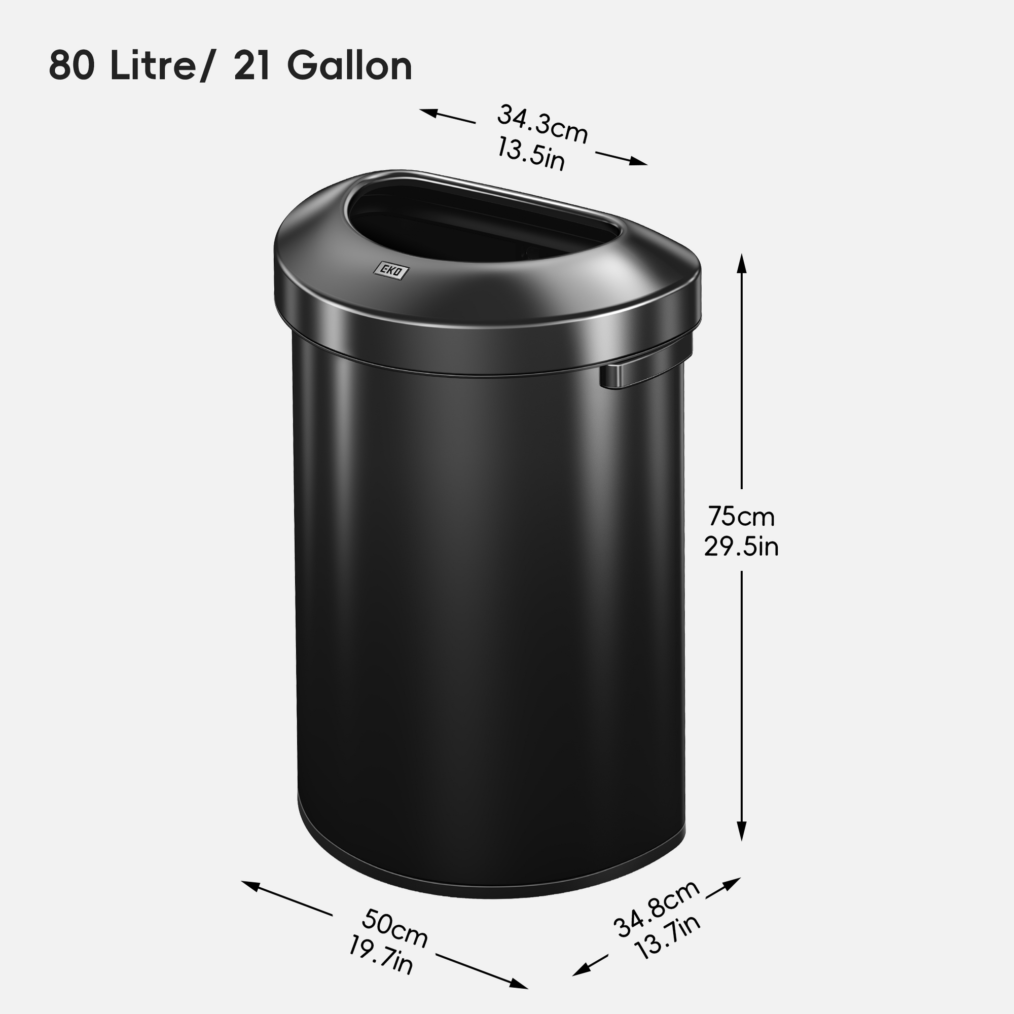 Urban Semi-Round Open Top Can Commercial Grade – 80L / 21 Gal-Matte Black