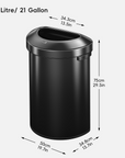 Urban Semi-Round Open Top Can Commercial Grade – 80L / 21 Gal-Matte Black